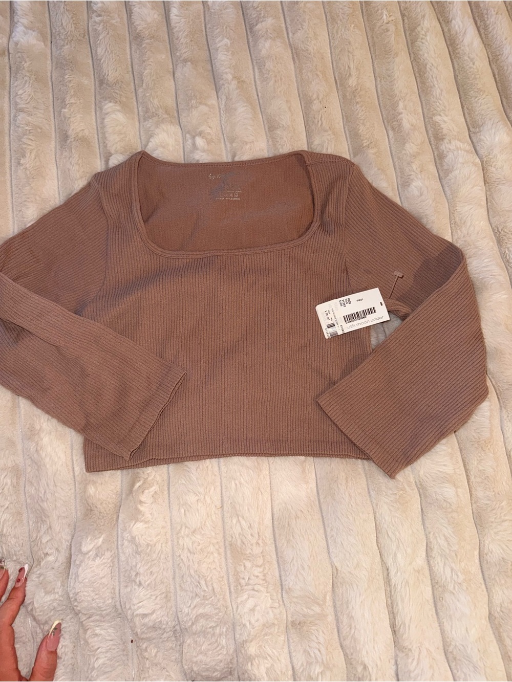 South Moon Under Ribbed Square-Neck Cropped Top - Mauve